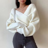 Women's wrap V-neck sweater with open shoulders - Soft and modern