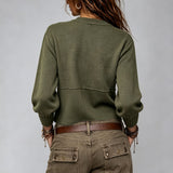 Women's Button-Up Casual Cardigan with Crew Neck – Comfortable Style for Everyday Wear