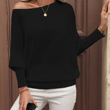 Off-shoulder sweater with puff sleeves for women – Elegant and comfortable knitwear