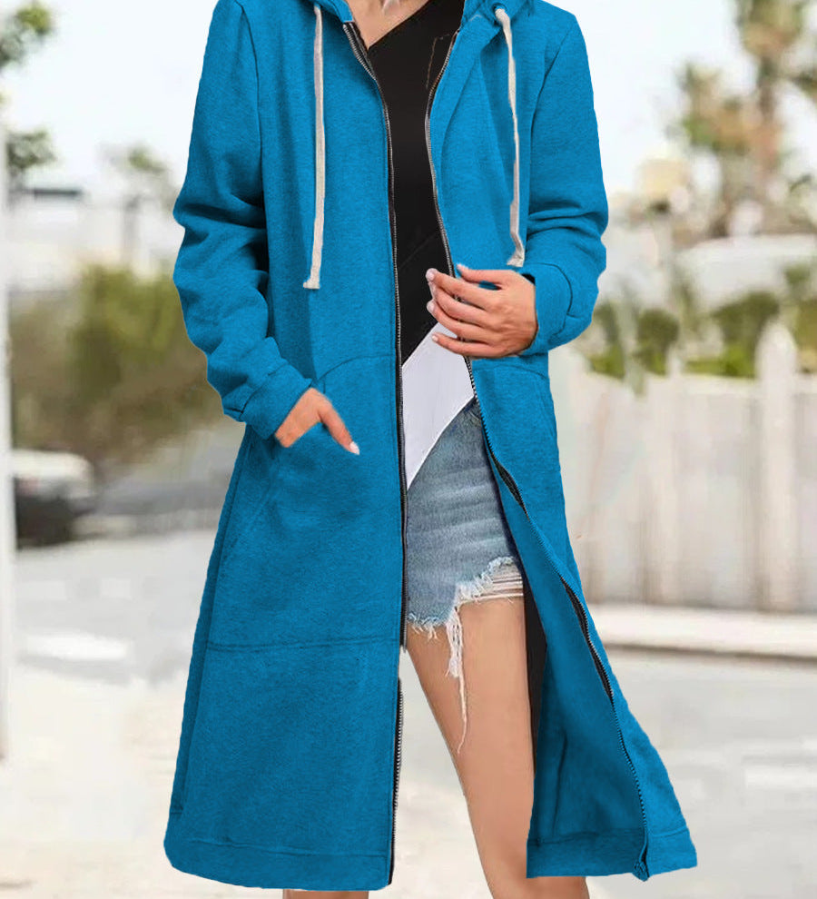 Multicoloured Oversized Women's Cardigan with Zip and Soft Hood