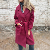Women's Lace-Up Coat Cardigan – Casual Long-Sleeved Wool-Blend Jacket with Lapels and Pockets