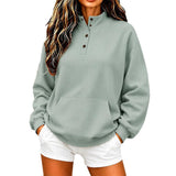 Casual button-up women's sweatshirt with a stand collar - Loose and comfortable