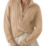 Women's half-zip high-neck sweater - Retro and comfortable