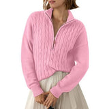 Women's half-zip high-neck sweater - Retro and comfortable