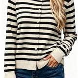 Women's Long-Sleeve Striped Knit Cardigan – Relaxed Fit, Casual and Comfortable Style