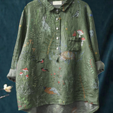Averill | Meadow and Animals Repeated Pattern Printed Women's Everyday Shirt