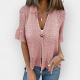 Eva | Knitted Top with V-Neck and Button
