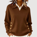 Long-Sleeved Women's Knitted Sweater – Elegant Classic Buttoned Collar
