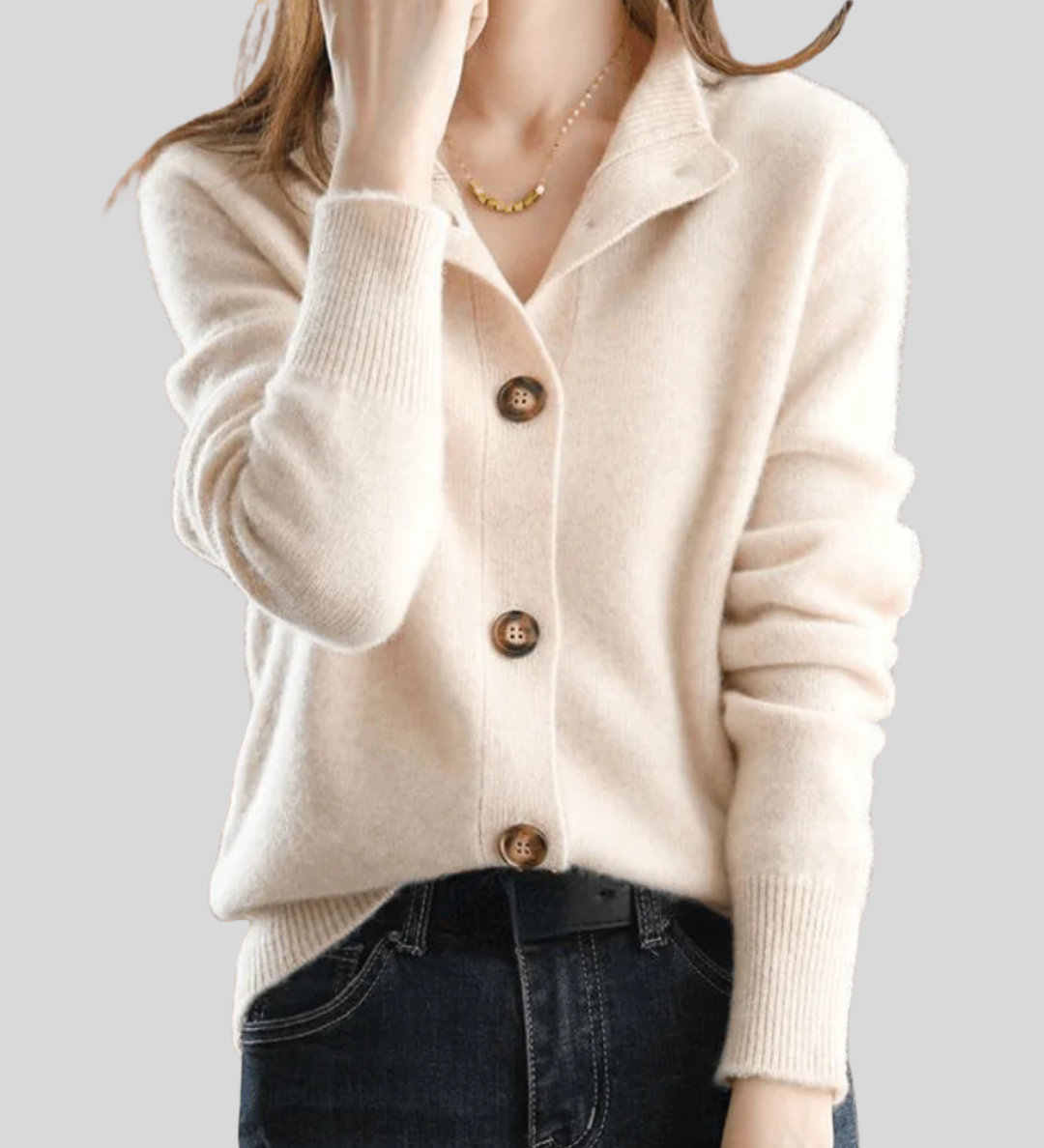 Women's Wool Blend Cardigan – Soft Knit with V-Neck and Front Buttons