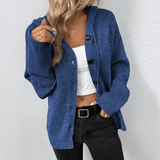 Women's Knitted Hooded Cardigan Gilet – Casual Button-Up Long Sleeve V-Neck