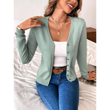 Elegant Fitted Women's V-Neck Cardigan - Buttoned Knitwear