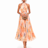 Aurora | Halter Neck Dress with Watercolour Print