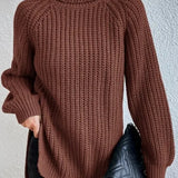Turtleneck sweater for women with raglan sleeves and split hem