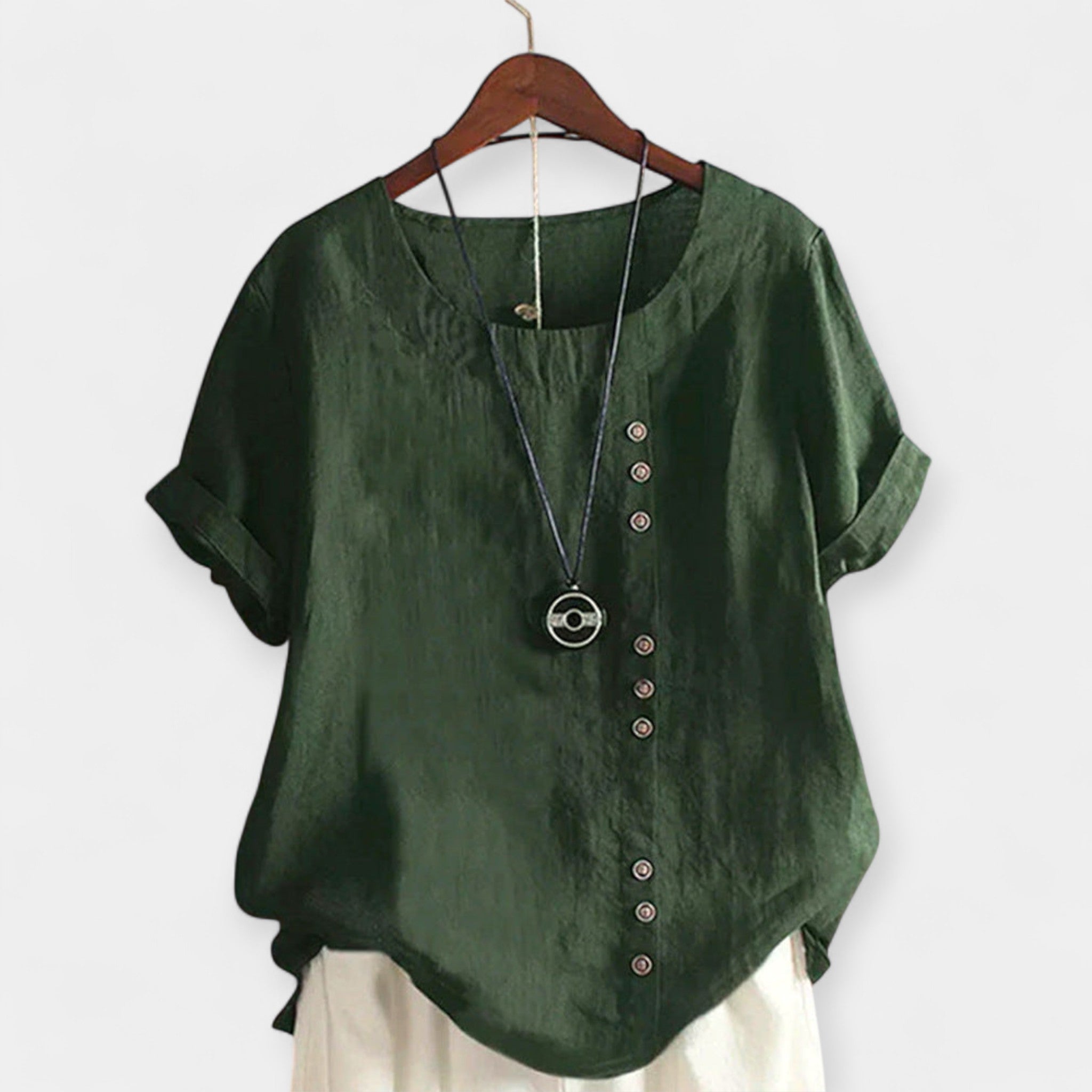 Sand | Button and Short Sleeved Blouse
