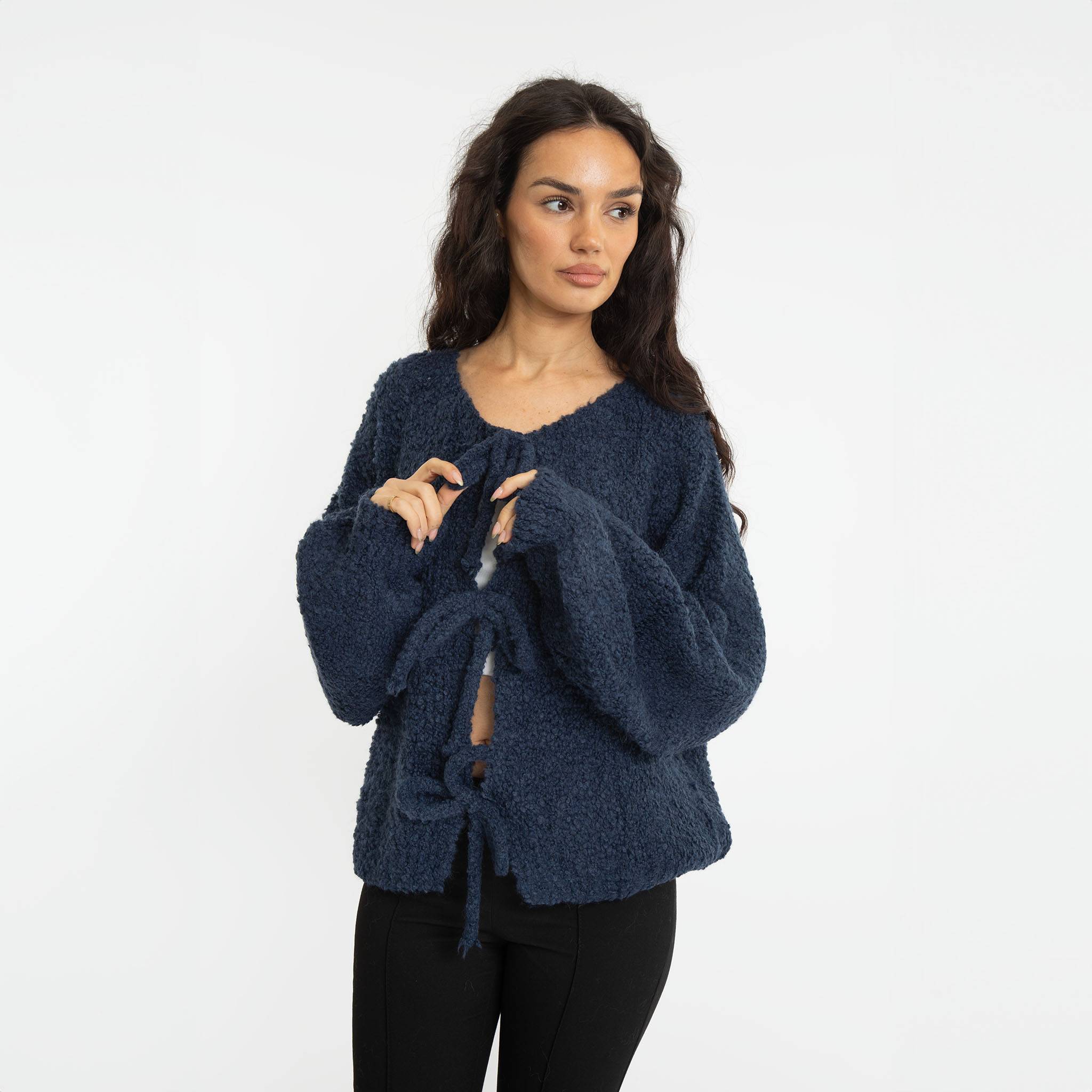 Bouclé Oversized Cardigan with Ties