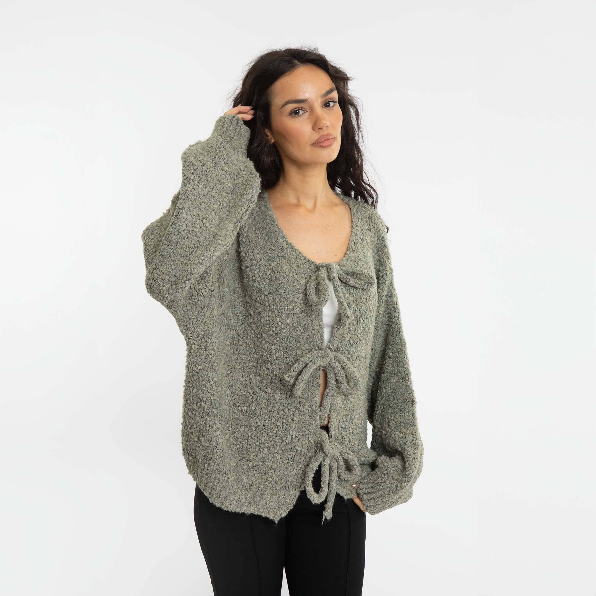 Bouclé Oversized Cardigan with Ties