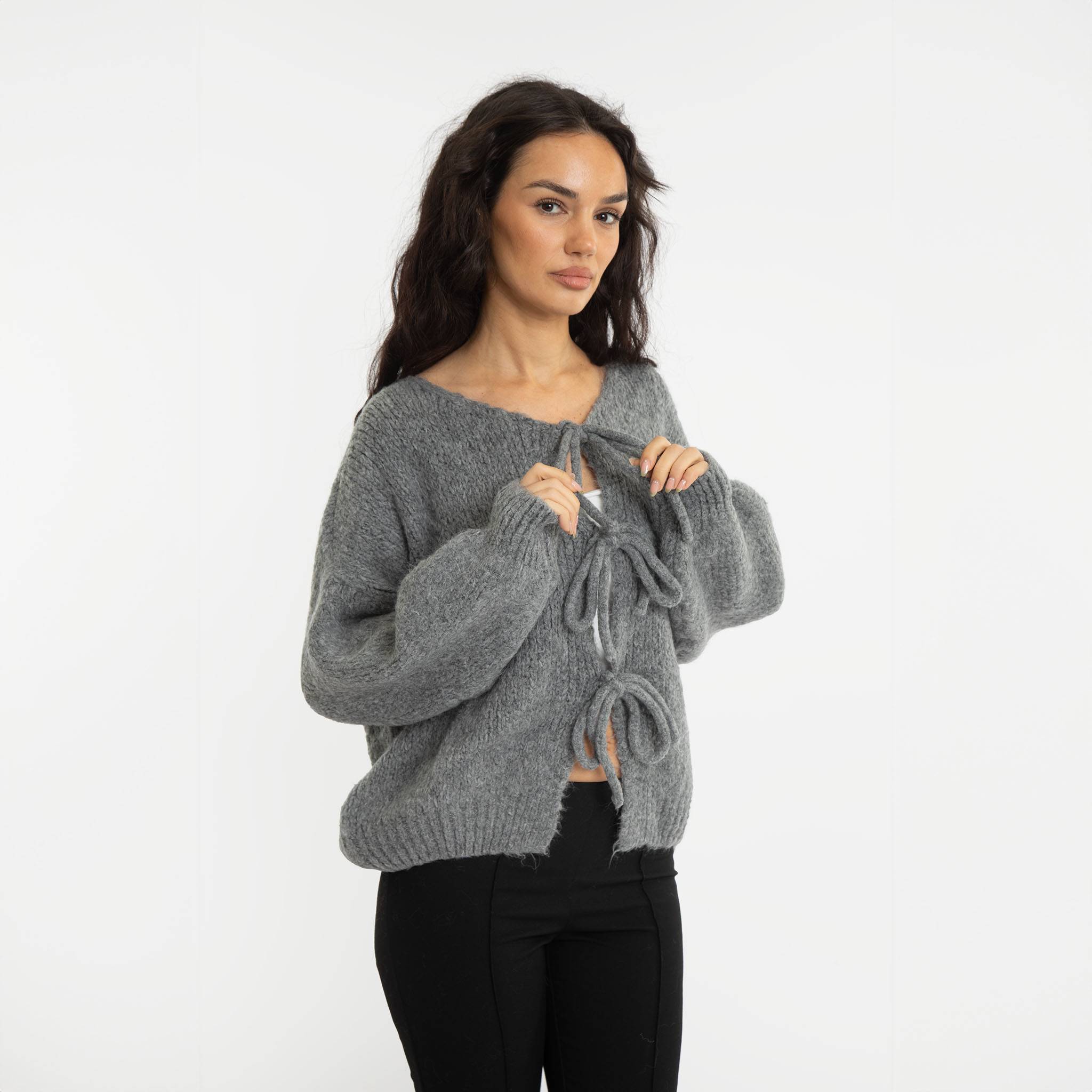 Bouclé Oversized Cardigan with Ties
