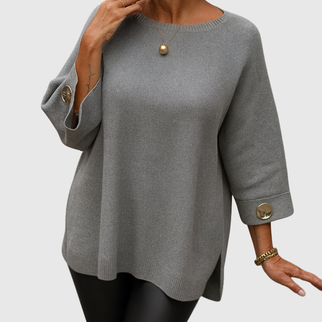Women's Mid-Length Sleeve Sweater with Round Neck – Soft and Elegant Knitted Sweater