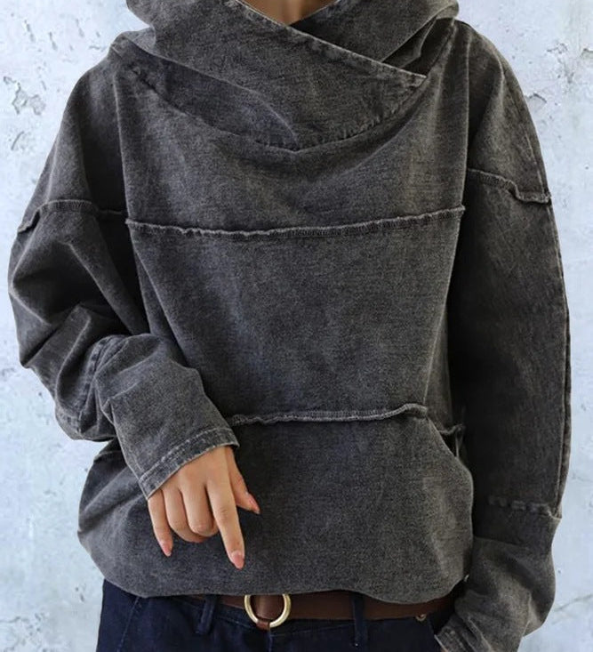 Women’s Hooded Sweatshirt with a Washed Denim Effect – Relaxed and Modern