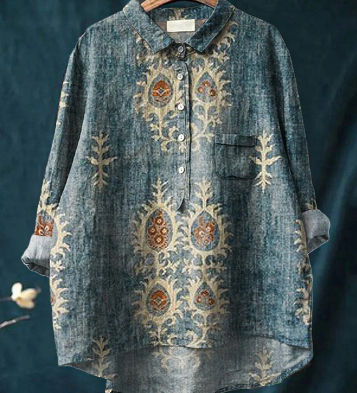 Nina | Women's Vintage Ethnic Floral Art Print Everyday Shirt
