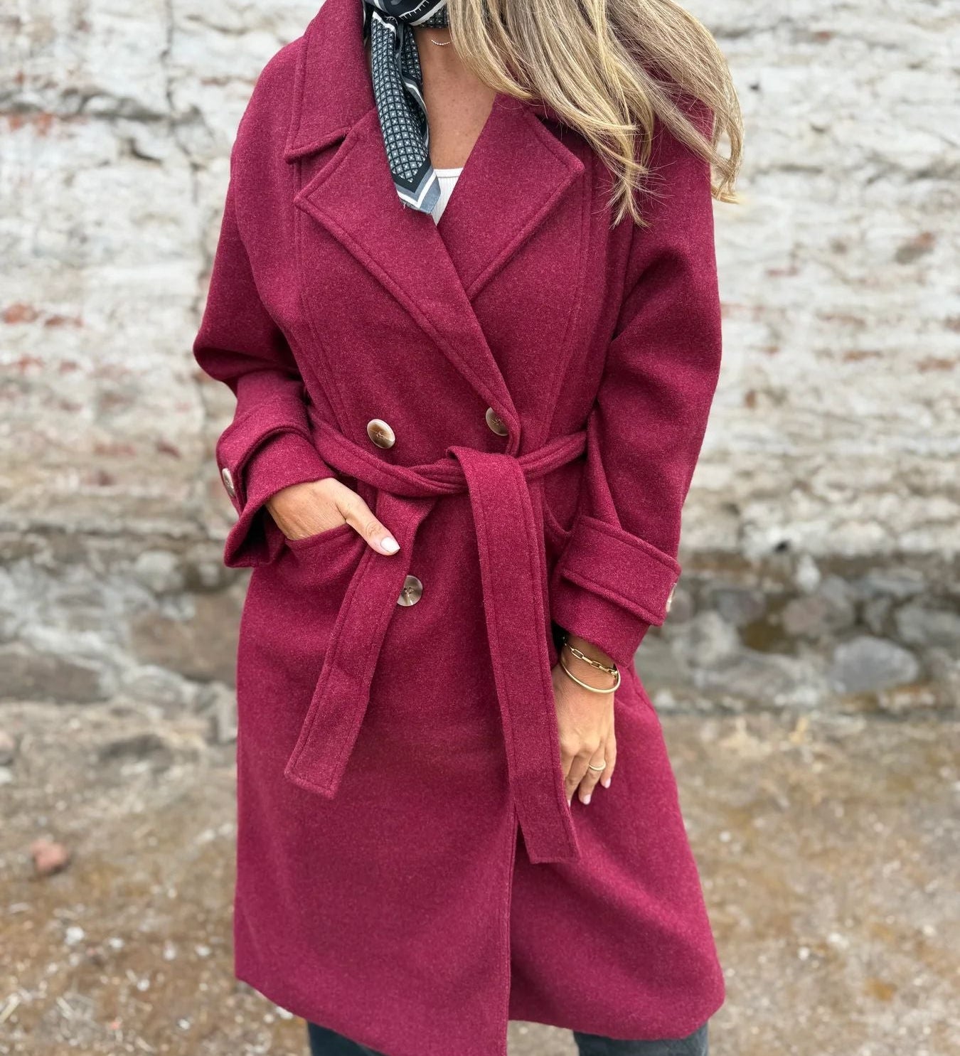 Women's Lace-Up Coat Cardigan – Casual Long-Sleeved Wool-Blend Jacket with Lapels and Pockets