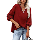 Women's V-neck lace hoodie sweatshirt with long sleeves