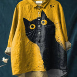 Elin | Women's Unique Cat Art Casual Shirt