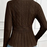 Elegant Ribbed Sweater with Peplum for Women – Thick Knit Round Neck