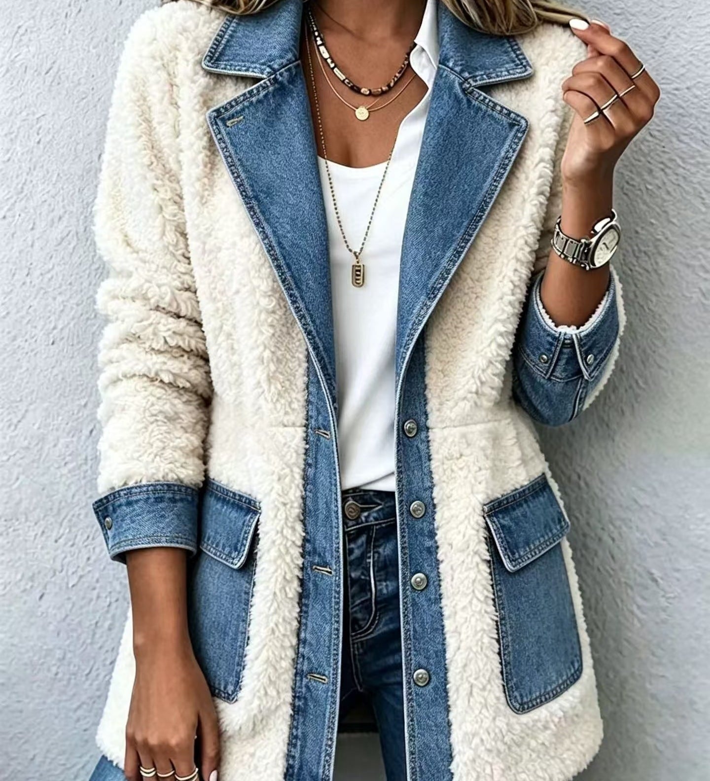 Women's denim patchwork cardigan - Warm and original