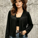 Long Women's Cardigan with Stud Details - Trendy and Comfortable
