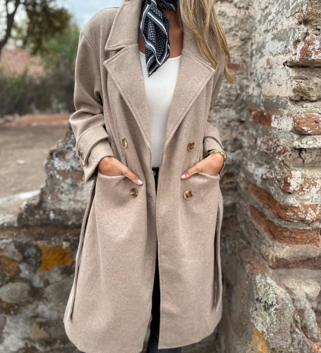 Women's Lace-Up Coat Cardigan – Casual Long-Sleeved Wool-Blend Jacket with Lapels and Pockets
