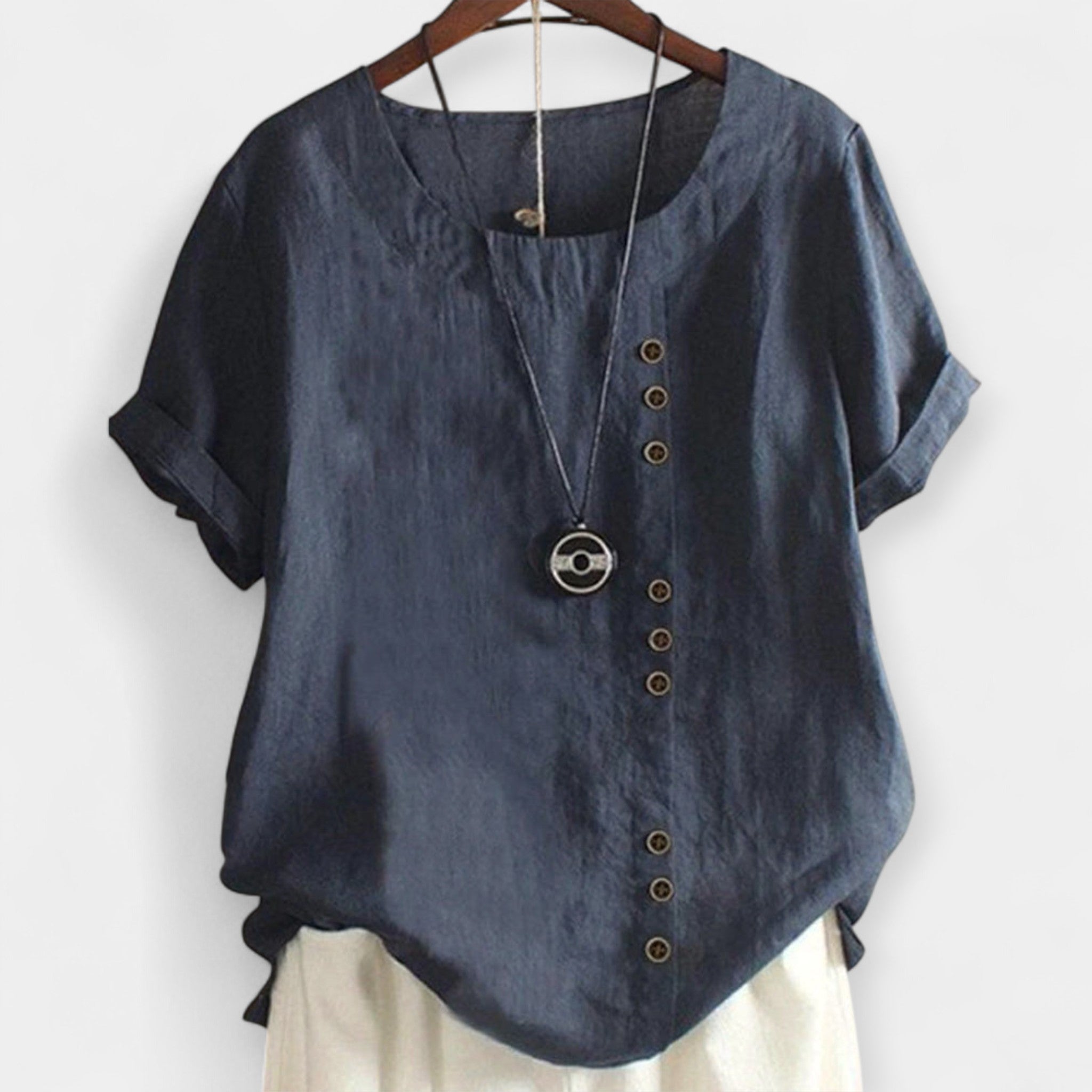 Sand | Button and Short Sleeved Blouse