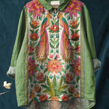 Emerson | Women's Vintage Beautiful Floral Birds Art Print Detailed Shirt
