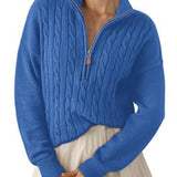 Women's half-zip high-neck sweater - Retro and comfortable