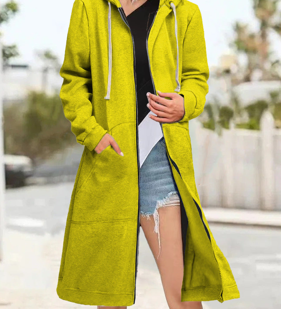 Multicoloured Oversized Women's Cardigan with Zip and Soft Hood