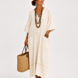 Beige Striped Farah Kaftan