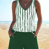 Mia | Casual Printed Two-Piece Swimsuit with V-Neck and Pockets