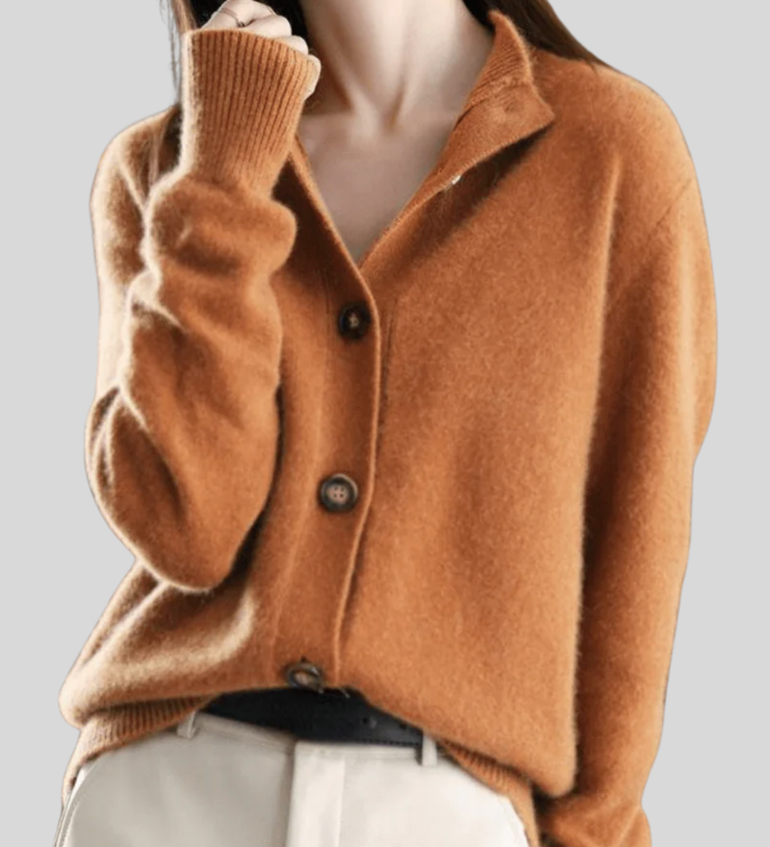 Women's Wool Blend Cardigan – Soft Knit with V-Neck and Front Buttons