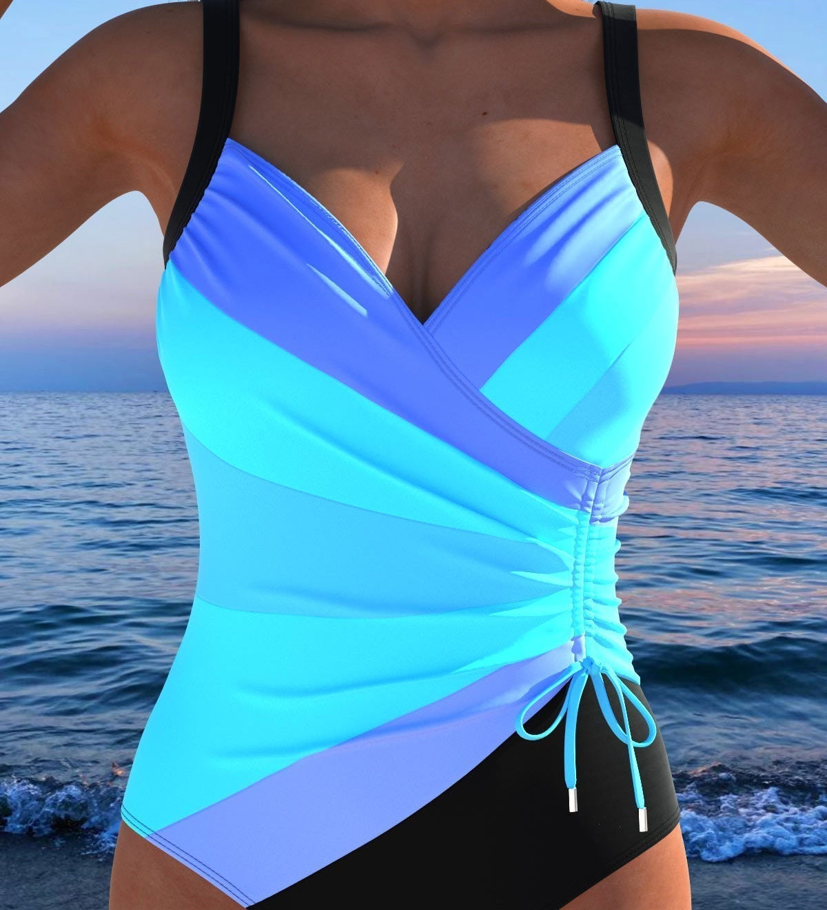 Mercedes™ | Luxury swimsuit with crossover neckline and multicoloured print