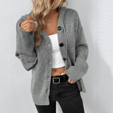 Knitted Hooded Vest Cardigan for Women – Casual V-Neck Buttoned Long Sleeves