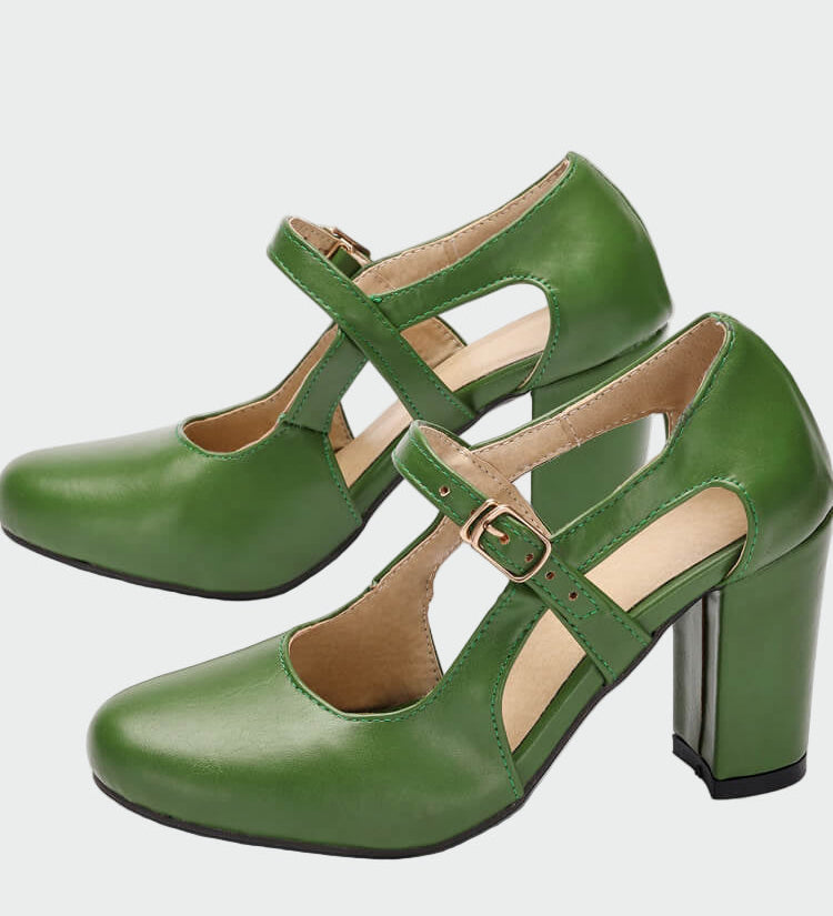 Yara | Brown Heeled Shoes with T-Strap