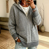 Women's striped cardigan with hood - Soft and casual