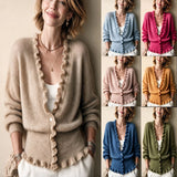 Women's cardigan with V-neck and frill hem - Soft and feminine