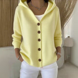 Women's Knitted Hooded Gilet – Elegant Knit with Buttons