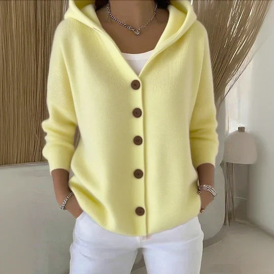 Women's Knitted Hooded Gilet – Elegant Knit with Buttons
