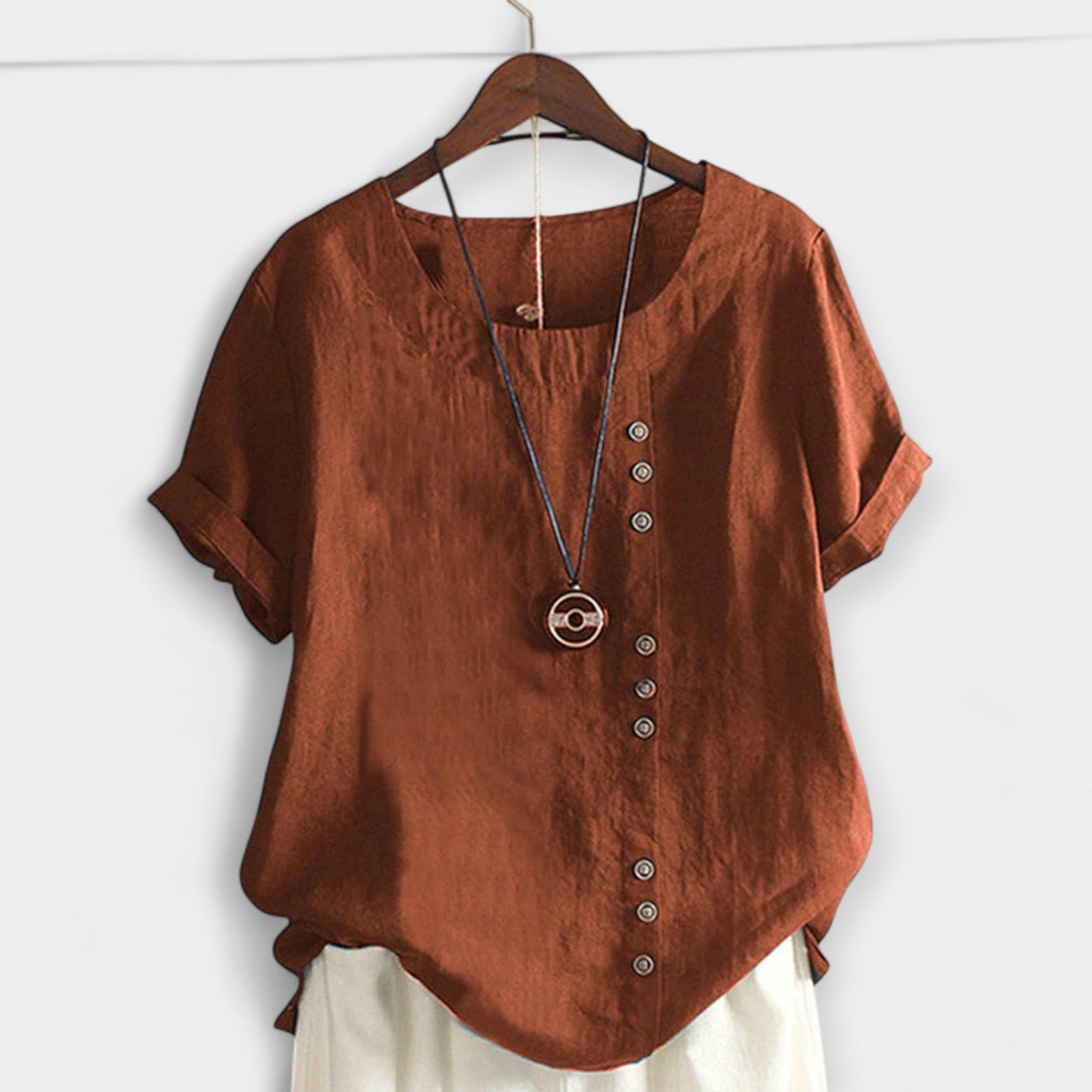 Sand | Button and Short Sleeved Blouse