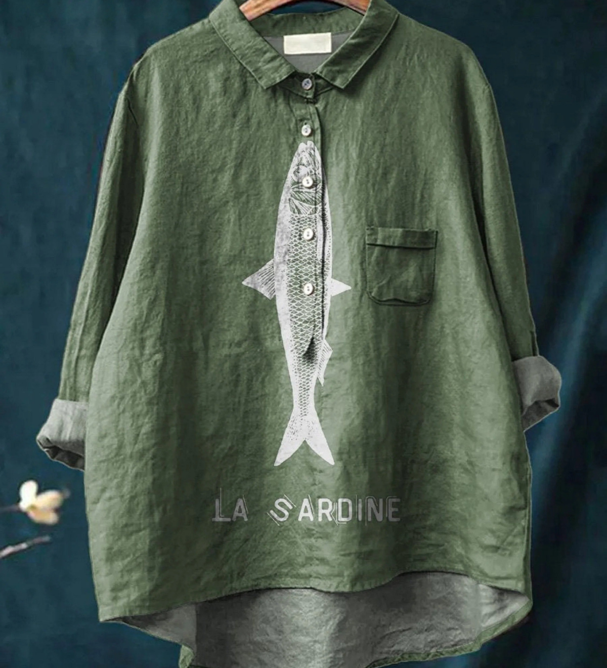 Faye | Printed Women's Casual Shirt with Sardine Graphic
