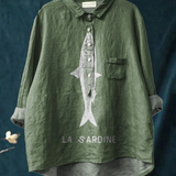 Faye | Printed Women's Casual Shirt with Sardine Graphic