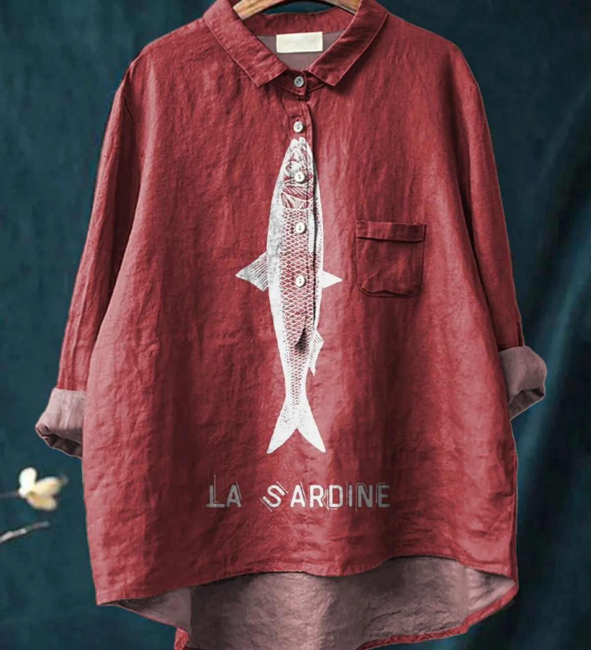Faye | Printed Women's Casual Shirt with Sardine Graphic