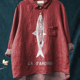 Faye | Printed Women's Casual Shirt with Sardine Graphic